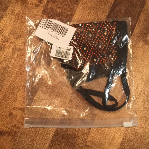 **LAST CHANCE! FREE! Gift w/ Purchase! NEW Black Face Mask w/ Orange Rhinestones - Picture 10 of 11